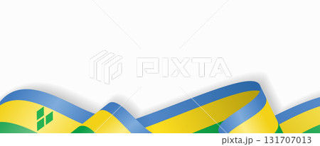 Saint Vincent and the Grenadines flag stylized wavy ribbon abstract background. Vector illustration. Saint Vincent and the Grenadines flag stylized wavy ribbon abstract background. Vector illustration. 131707013