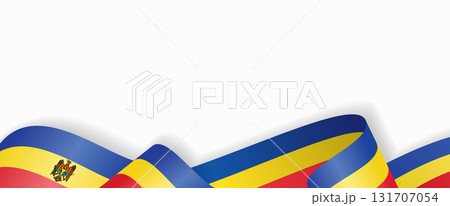 Moldovan flag stylized wavy ribbon abstract background. Vector illustration. 131707054