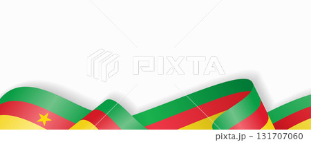 Cameroon flag stylized wavy ribbon abstract background. Vector illustration. 131707060