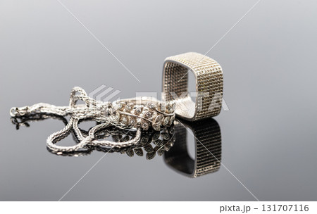 Delicate silver jewelry rings and chain Delicate silver jewelry rings and chain 131707116