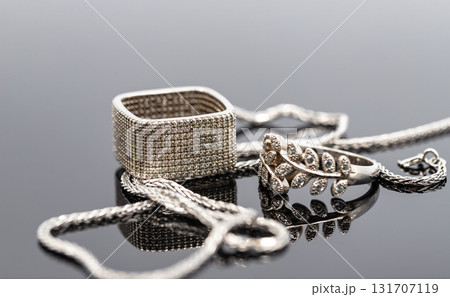 Delicate silver jewelry rings and chain Delicate silver jewelry rings and chain 131707119
