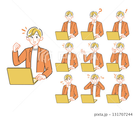 シンプルなフリーランスの若い男性の10パターンセット 131707244