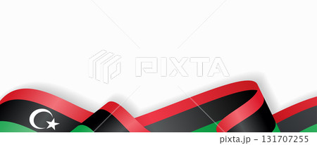 Libyan flag stylized wavy ribbon abstract background. Vector illustration. Libyan flag stylized wavy ribbon abstract background. Vector illustration. 131707255