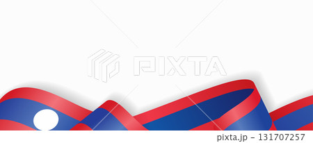 Laotian flag stylized wavy ribbon abstract background. Vector illustration. 131707257