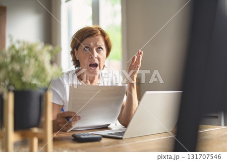 Sad frustrated senior woman pensioner having depressed look 131707546