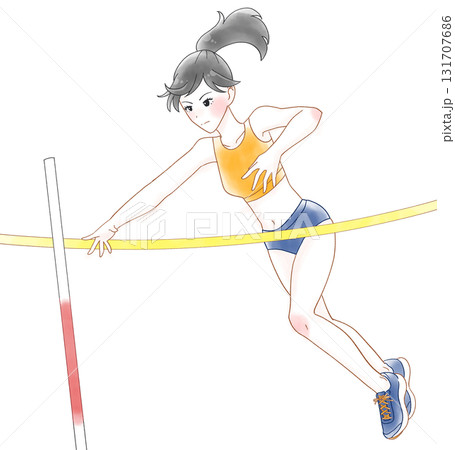 棒高跳びをする女子の水彩風イラスト 131707686