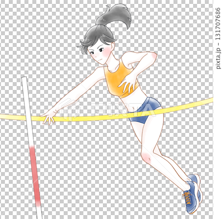 Watercolor illustration of a girl pole vaulting 131707686