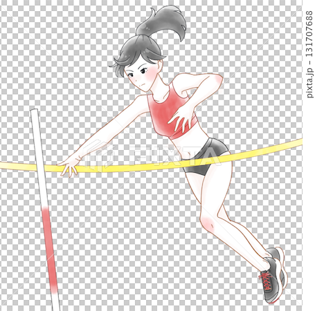 棒高跳びをする女子の水彩風イラスト 棒高跳びをする女子の水彩風イラスト 131707688