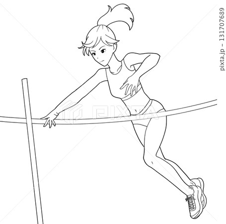 棒高跳びをする女子の白黒イラスト 棒高跳びをする女子の白黒イラスト 131707689