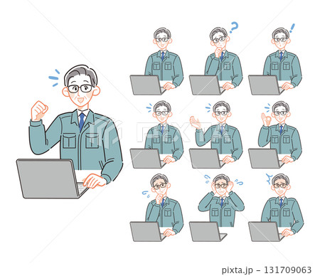 スーツ姿のシニア男性会社員の10パターンセット 131709063