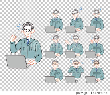 スーツ姿のシニア男性会社員の10パターンセット 131709063