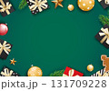 Luxury green and gold greeting card christmas gift frame background. 131709228