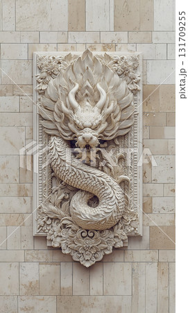 壁に彫られた龍の立体壁画 131709255