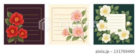 季節の花 9月〜12月 椿の花のデザインカード 季節の花 9月〜12月 椿の花のデザインカード 131709400