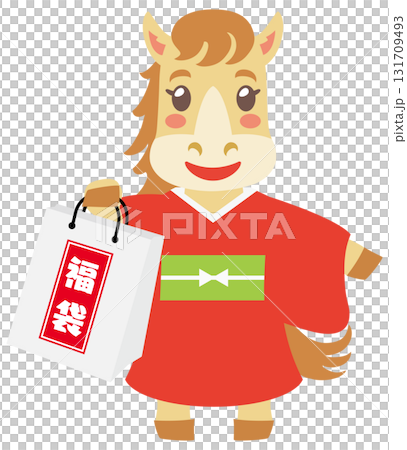 Horse character holding a lucky bag 131709493