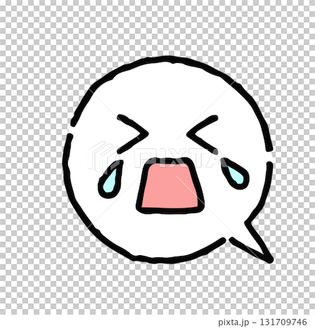 Crying face, hand-drawn, speech bubble on white 131709746