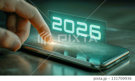 スマートフォンから浮かび上がる未来の年号2026 スマートフォンから浮かび上がる未来の年号2026 131709936