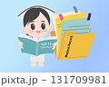 Cartoon nurse holds ICD-10 code book with medical record folder. 131709981