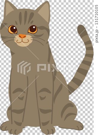 a cute gray tabby cat sitting with a happy face perfect for children art, decor, and pet themed projects 131710105