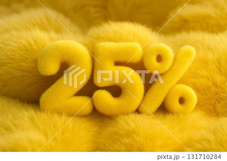 Fluffy yellow twenty five percent symbol made of fur on matching backdrop for sale discount concepts 131710284