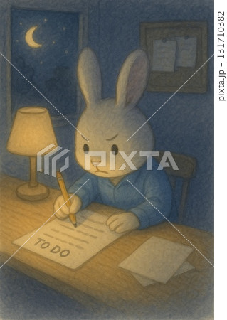 やることリストをつけるうさぎさん(夜更かし/パステル画)Generative AI やることリストをつけるうさぎさん(夜更かし/パステル画)Generative AI 131710382