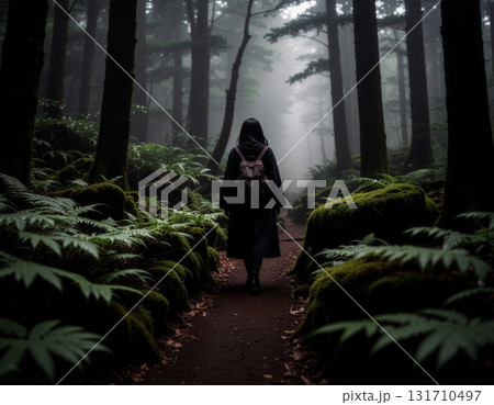森の中でたたずむ女性 131710497