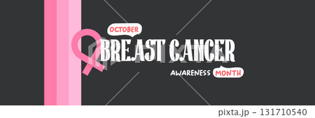 Breast cancer awareness month concept horizontal banner design template with pink ribbon and text isolated on grey background. October is Breast cancer awareness month vector flyer, banner, poster Breast cancer awareness month concept horizontal banner design template with pink ribbon and text isolated on grey background. October is Breast cancer awareness month vector flyer, banner, poster 131710540