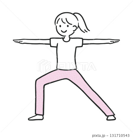 ヨガの戦士のポーズをする女性 シンプルな全身イラスト(シンプル・ピンク) ヨガの戦士のポーズをする女性 シンプルな全身イラスト(シンプル・ピンク) 131710543