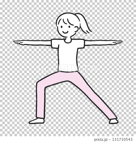 A simple full-body illustration of a woman doing the yoga warrior pose (simple pink) A simple full-body illustration of a woman doing the yoga warrior pose (simple pink) 131710543