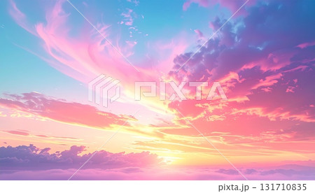 パステルカラーの幻想的な夕焼け空  マジックアワーの空模様 131710835