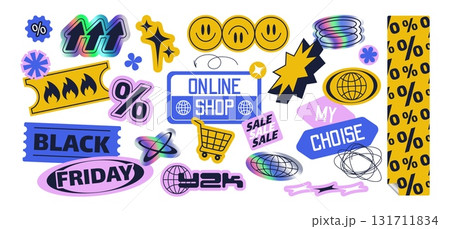 Y2k label stickers with retro digital aesthetic Y2k label stickers with retro digital aesthetic 131711834