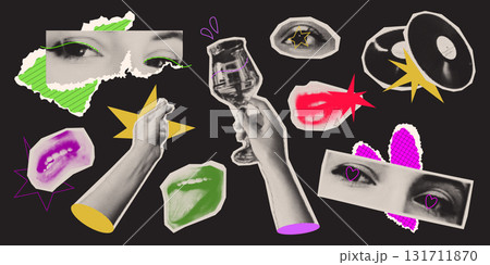 Trendy y2k halftone collage elements Trendy y2k halftone collage elements 131711870