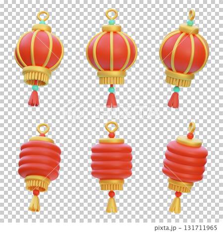Asia Oriental lantern 3D Icon Set Asia Oriental lantern 3D Icon Set 131711965