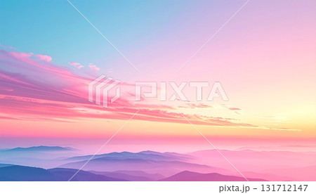 パステルカラーの幻想的な夕焼け空  マジックアワーの空模様 131712147