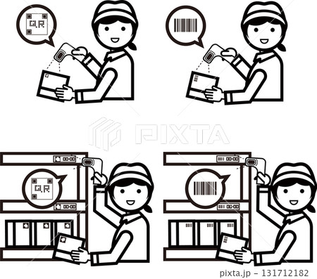 コードを読み取る作業員 コードを読み取る作業員 131712182