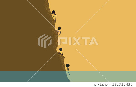 Hand-Drawn Stick Figure Illustration of a Group of People Climbing a Cliff Together Hand-Drawn Stick Figure Illustration of a Group of People Climbing a Cliff Together 131712430