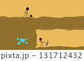 Illustration of Two People Digging the Ground from Different Directions to Find Diamonds 131712432