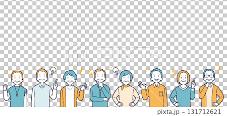 上を向いて明るい表情をする高齢者のイラストセット＿見出し 131712621