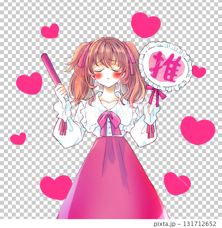 一位女士手持扇子和螢光棒,沉浸在她最喜歡的偶像中 一位女士手持扇子和螢光棒,沉浸在她最喜歡的偶像中 131712652