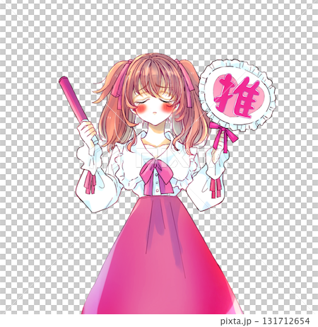 A woman holding a fan and glow sticks, immersed in her favorite idol 131712654