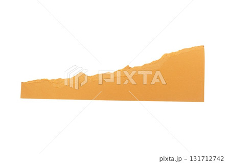 Torn piece of yellow piece of paper isolated on white background 131712742