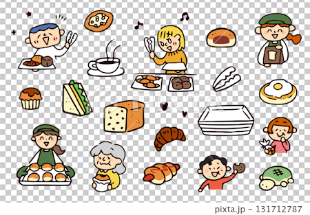 Bakery and people illustration set Bakery and people illustration set 131712787