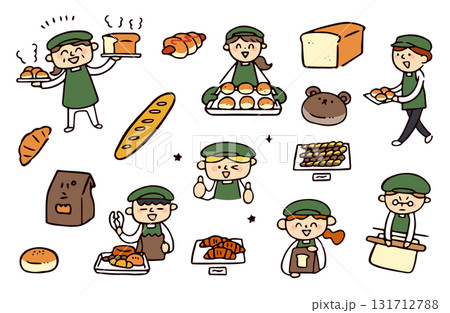 パンと店員たちのイラストセット 131712788