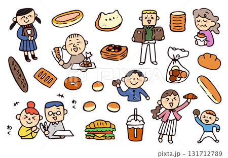 パン屋と人物のイラストセット 131712789