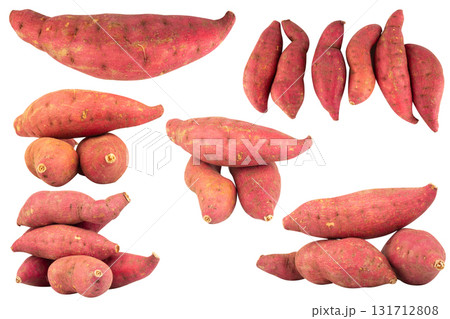 Pile of Japanese sweet potatoes on white background Pile of Japanese sweet potatoes on white background 131712808