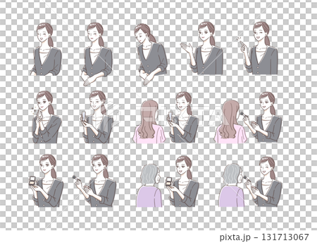 Illustration set of a female beauty consultant wearing a suit 131713067