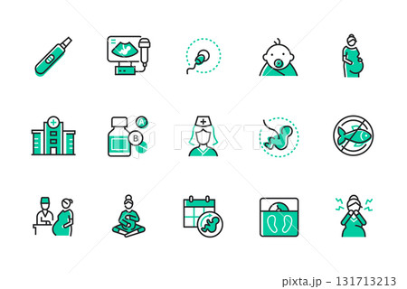 Pregnancy - set of line design style icons Pregnancy - set of line design style icons 131713213