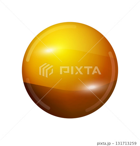 Glass orange ball or precious pearl. Glossy realistic ball, 3D abstract vector illustration highlighted on a white background. Big metal bubble with shadow 131713259