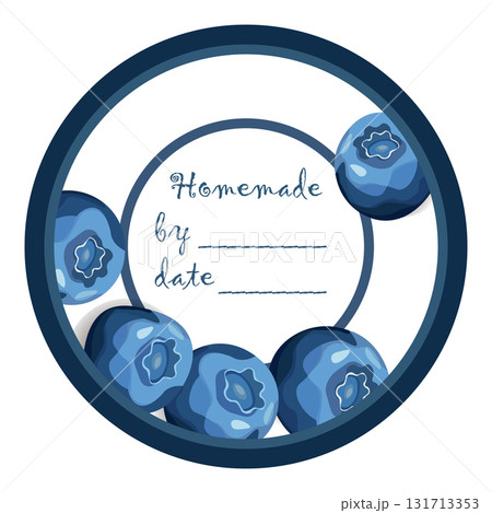 Template jam label design. Retro homemade label. Blueberry marmalade dessert product. Doodle vector illustration 131713353