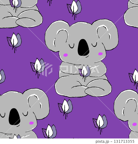 Seamless pattern with cute koala baby on color background. Funny australian animals. Card, postcards for kids. Flat vector illustration for fabric, textile, wallpaper, poster, paper Seamless pattern with cute koala baby on color background. Funny australian animals. Card, postcards for kids. Flat vector illustration for fabric, textile, wallpaper, poster, paper 131713355
